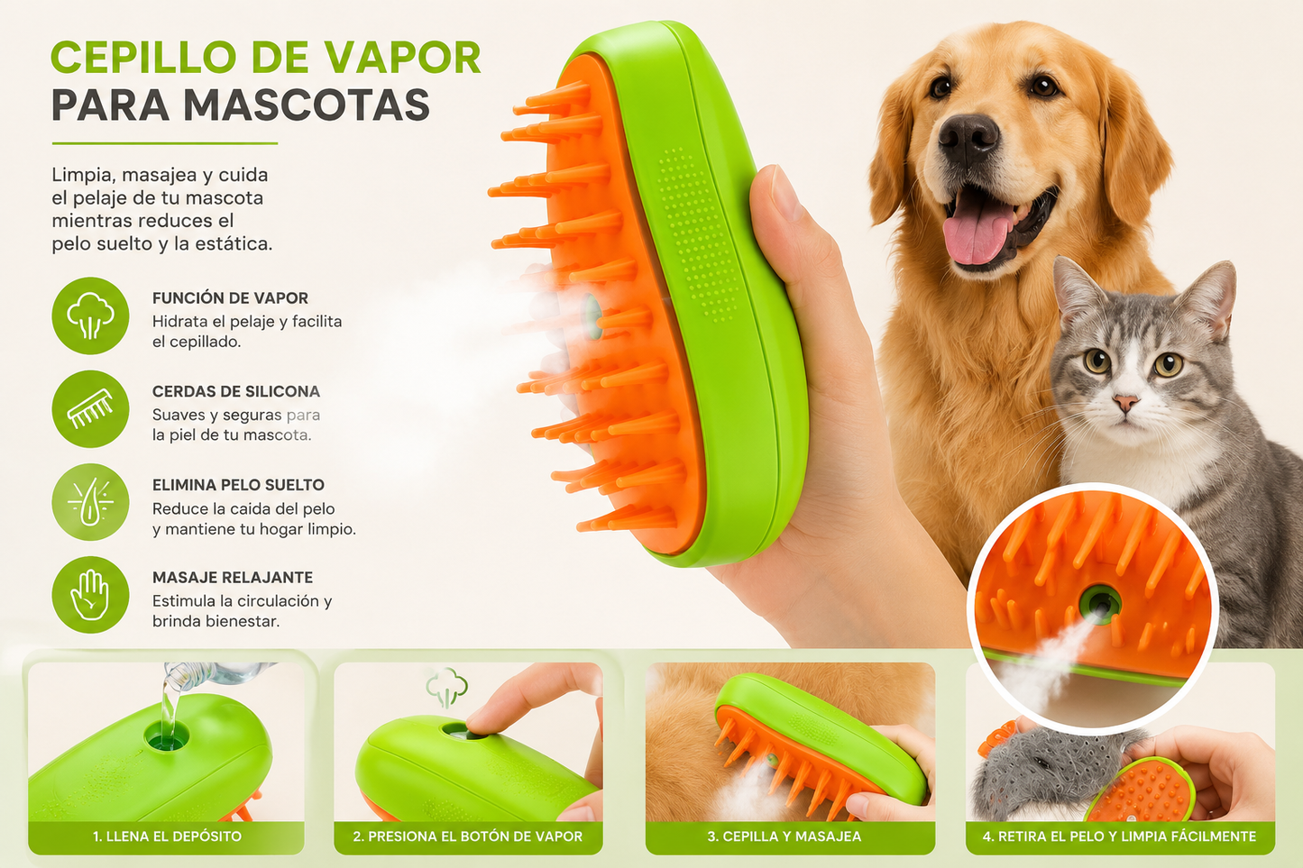 Cepillo Vapor Mascotas